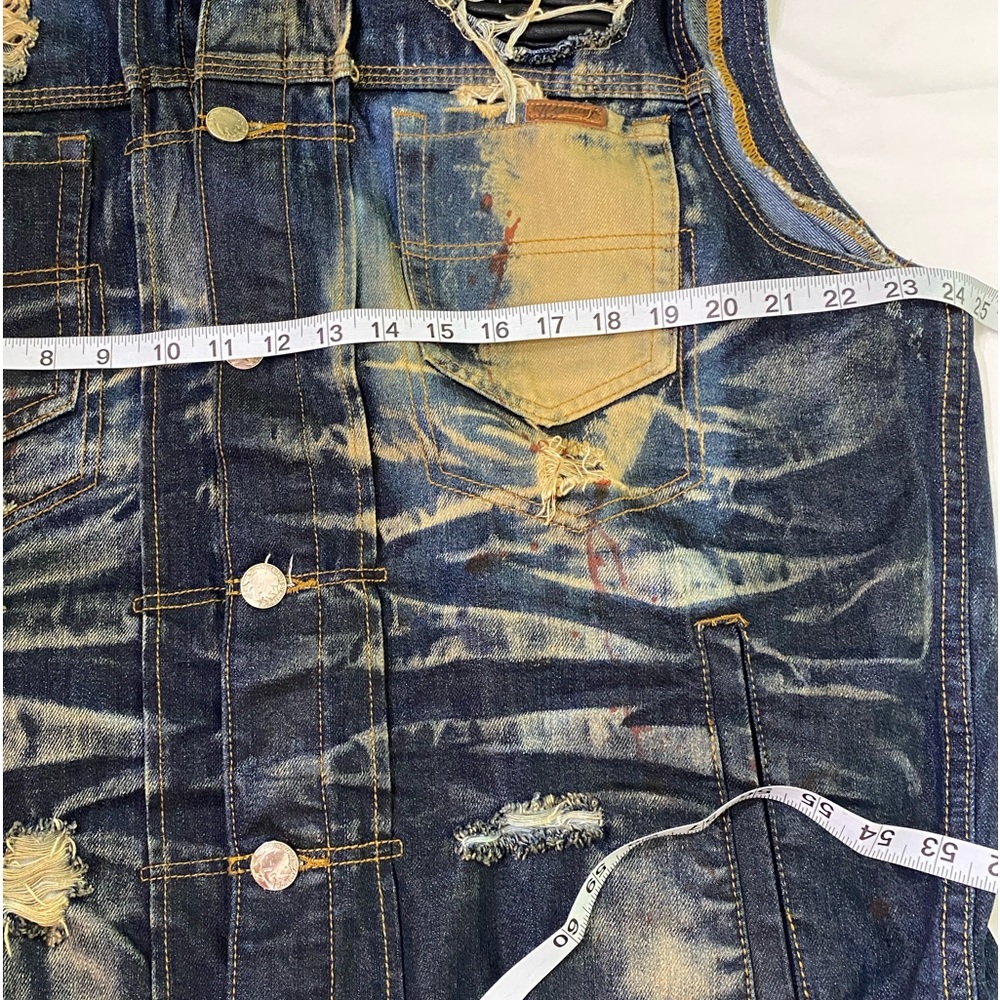 The Heritage by America 1776 Distressed Faux Leather Bleached Denim Moto Vest 2X - Picture 11 of 12